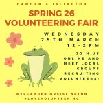 A happy green frog sitting with a few pink flowers on a vibrant light yellow background