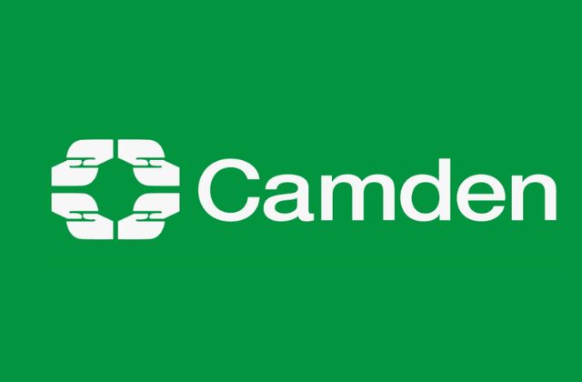 Camden council logo in white on a green background