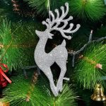 Close of Christmas tree with sparkly ornaments